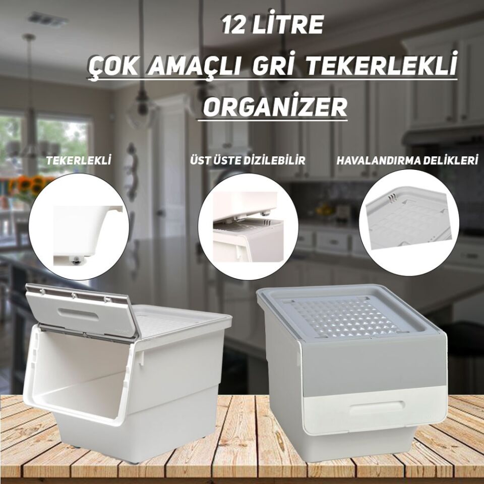 Technow Motek MT06 12 Litre Gri Tekerlekli Tekli Organizer + Temizlik Seti
