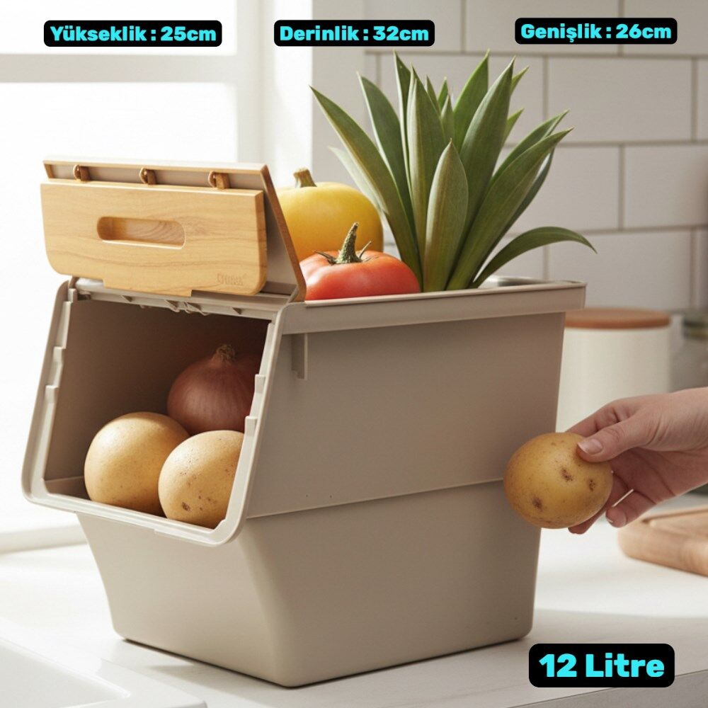 Motek MT06B Freebox 12 Litre  Bambu Desenli Tekerlekli Tekli Organizer