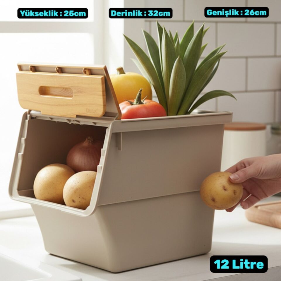 Motek MT06B Freebox 12 Litre  Bambu Desenli Tekerlekli Tekli Organizer