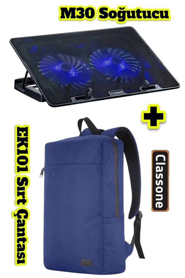 Classone PR-EK101 15,6' Su Geçirmez Kumaş Notebook Sırt Çantası+M30 Notebook Soğutucu