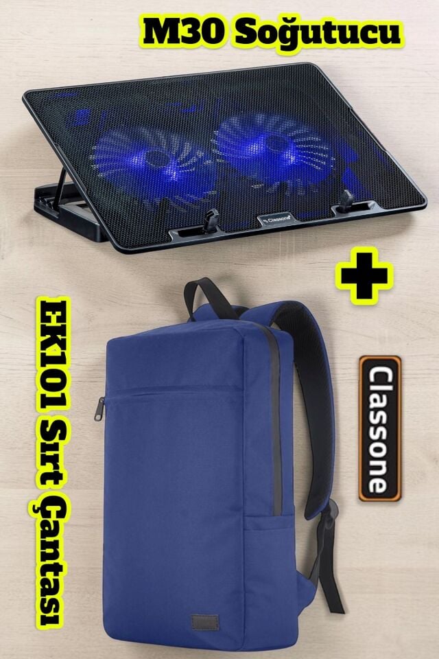 Classone PR-EK101 15,6' Su Geçirmez Kumaş Notebook Sırt Çantası+M30 Notebook Soğutucu