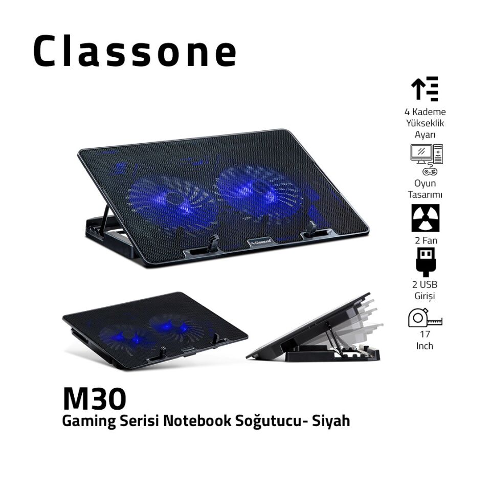 Classone PR-EK101 15,6' Su Geçirmez Kumaş Notebook Sırt Çantası+M30 Notebook Soğutucu