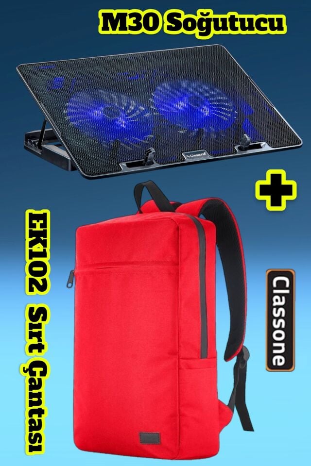Classone PR-EK102 15,6' Su Geçirmez Kumaş Notebook Sırt Çantası+M30 Notebook Soğutucu