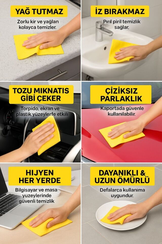Technow 12’li Çok Amaçlı Temizlik Banyo Dayanıklı Uzun Ömürlü Mutfak Bezi