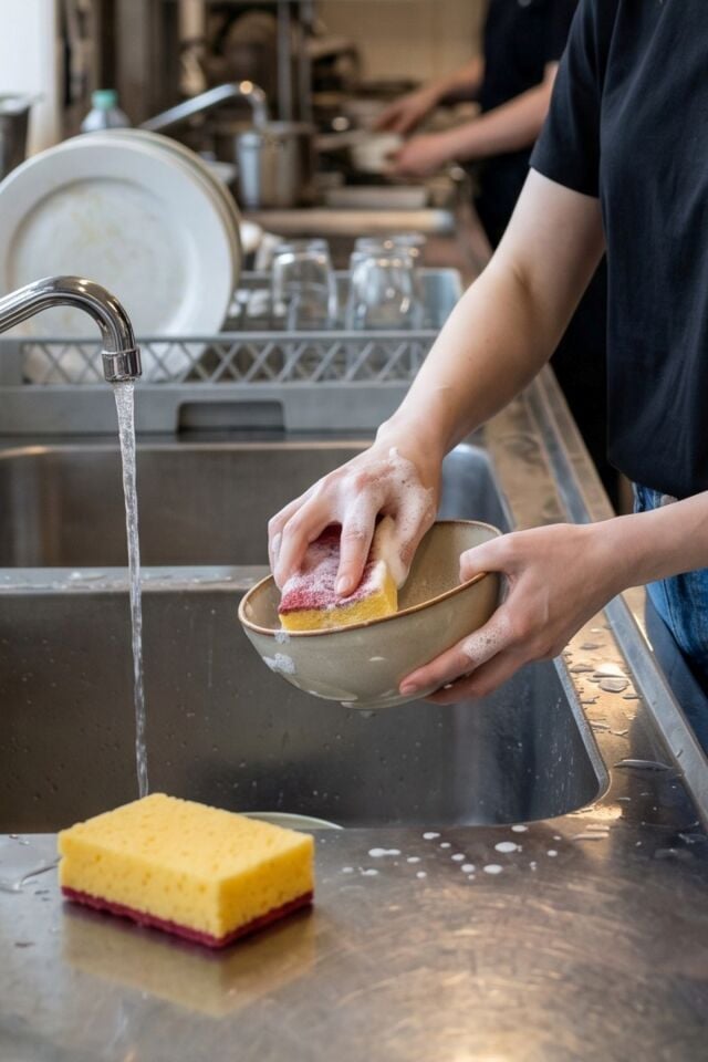 Technow Lüx Kırmızı İtalyan Keçeli Catering/Restaurant Büyük Boy Mercan Bulaşık Süngeri 4 Adet
