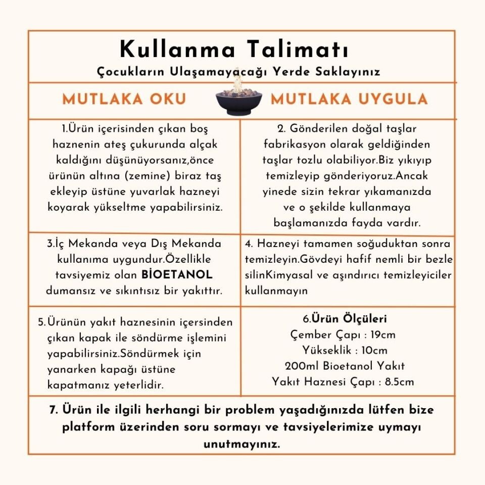 Technow Vintage Eskitme Desenli Dumansız Masa Şöminesi Ateş Çukuru (200ml Bioetanol+Hazne)