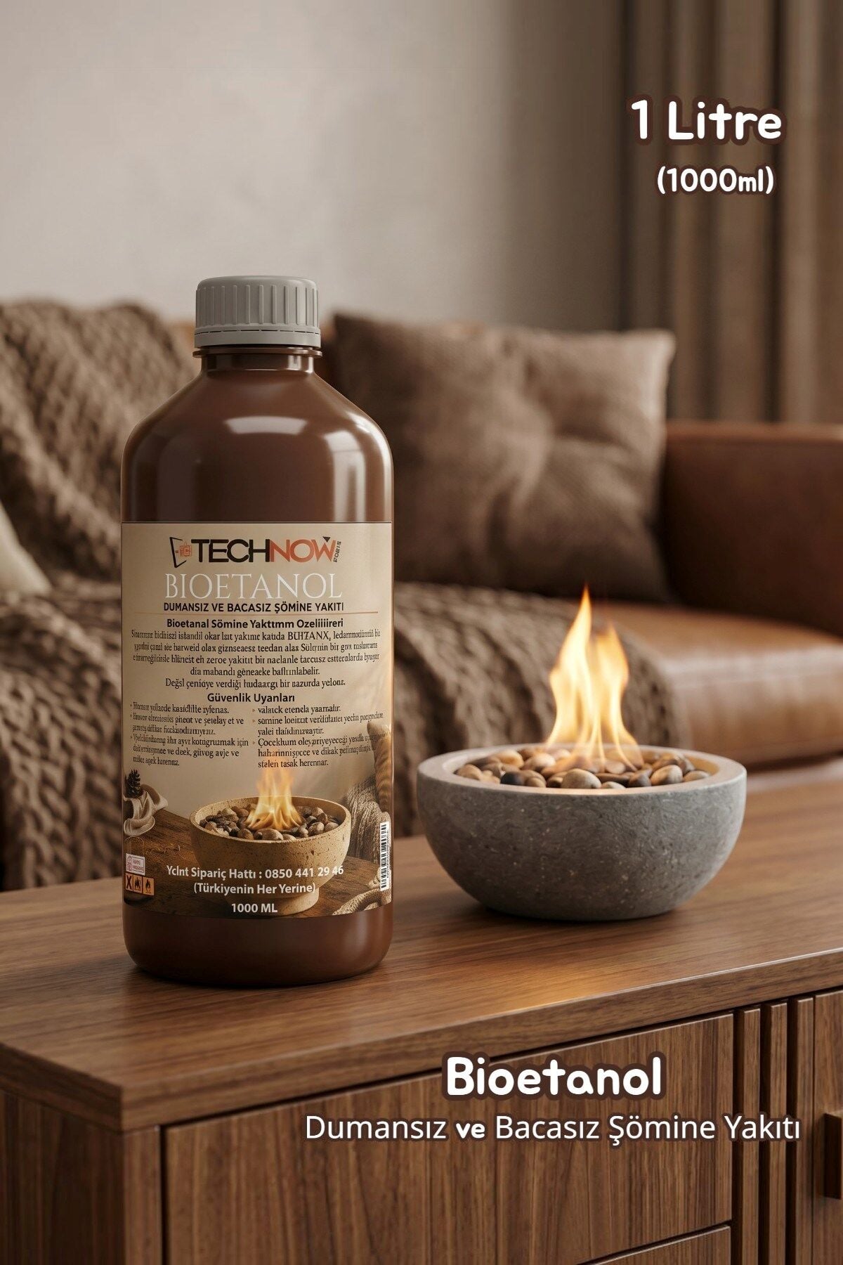 Technow 1000ml Kokusuz ve Dumansız Bioetanol Şömine Yakıtı 1 Litre
