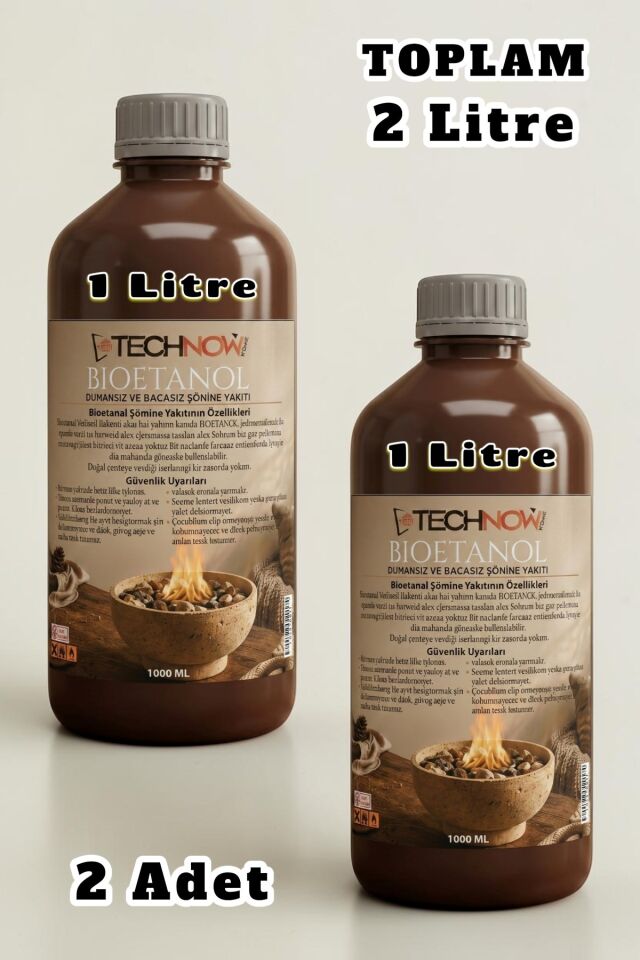 Technow 2000ml Kokusuz ve Dumansız Yüksek Kaliteli Bioethanol Şömine Yakıtı 2 Litre