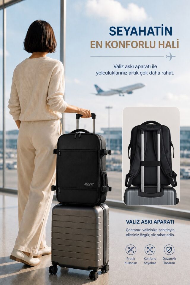Classone XYZ TR-100 Kabin Boy Uçak İçi Ergonomik Laptop ve Tablet Bölmeli Seyahat Valiz Çanta