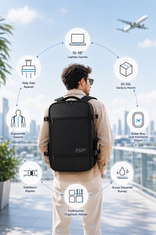 Classone XYZ TR-100 Kabin Boy Uçak İçi Ergonomik Laptop ve Tablet Bölmeli Seyahat Valiz Çanta