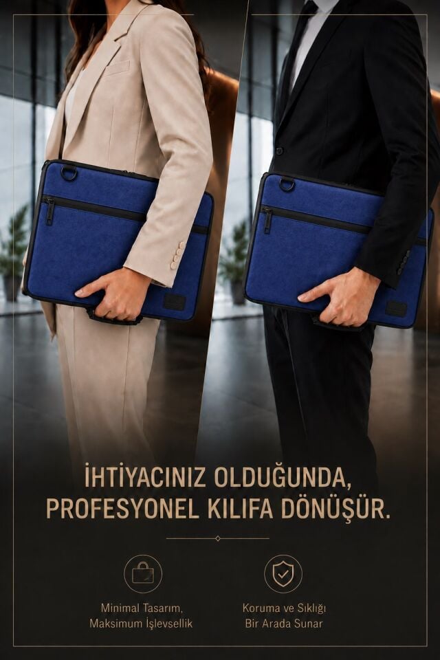 XYZ 3in1 Serisi XYZ141 13,14 inch Uyumlu Tablet, Laptop El ve Omuz Çantası - Lacivert