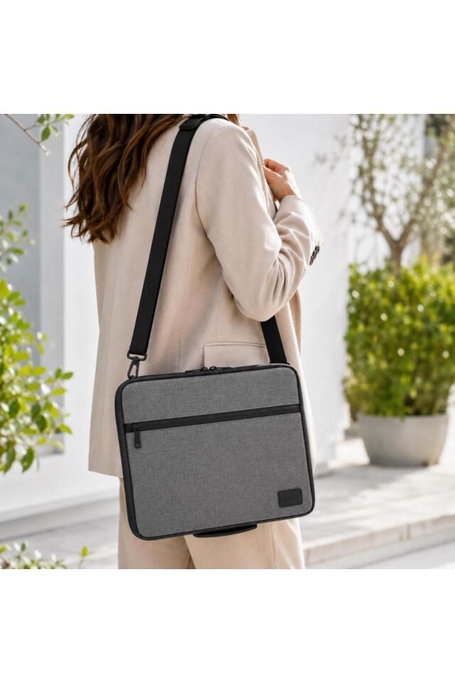 Classone 3in1 Serisi CLK144 13,14 inch Uyumlu Tablet Laptop El ve Omuz Çantası Keten Gri