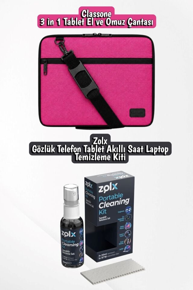 CLK146 3 in 1 13,14''Tablet Laptop El ve Omuz Çantası+Zolx Taşınabilir Ekran Temizleme Kiti Hediyeli